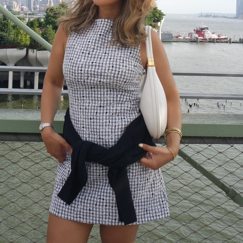 Chic Black and White Checkered Mini Dress